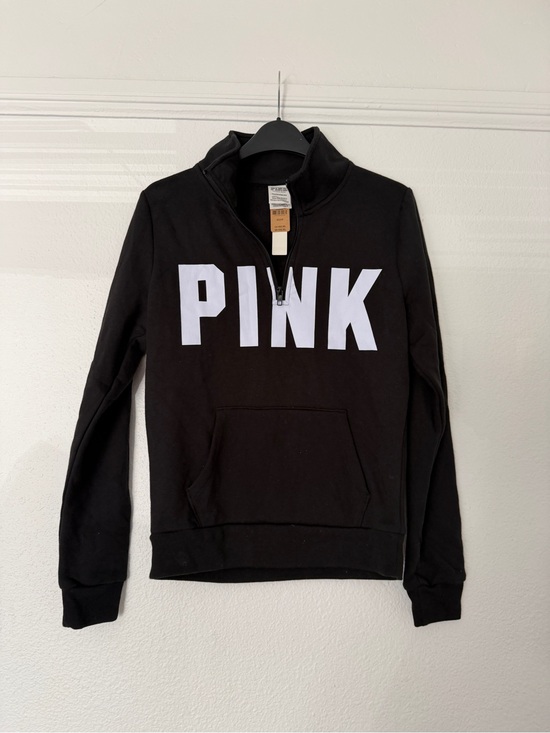 PINK Victoria's Secret Sweaters - NWT PINK Half-Zip Pullover Sweatshirt in Black White Logo Quarter Zip Victoria’s